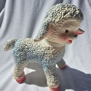 Sun Rubber Co Toy Lamb Sheep 1961 Rolling White Blue Pink 10"
